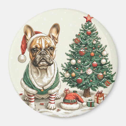 Kerst Franse Bulldog Elfhond Magneet (Voorkant)