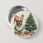 Kerst Franse Bulldog Elfhond Ronde Button 7,6 Cm (Voorkant /achterkant)