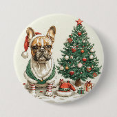Kerst Franse Bulldog Elfhond Ronde Button 7,6 Cm (Voorkant)