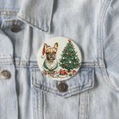 Kerst Franse Bulldog Elfhond Ronde Button 7,6 Cm (In situ)