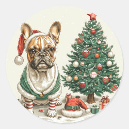 Kerst Franse Bulldog Elfhond Ronde Sticker