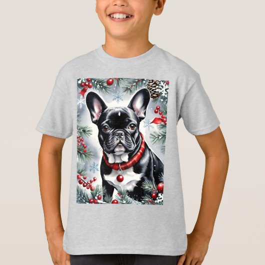 Kerst Franse Bulldog in de Sneeuw T-shirt (Voorkant)