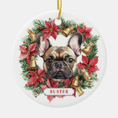 Kerst Franse Bulldog Keramische Cirkel Ornament (Voorkant)