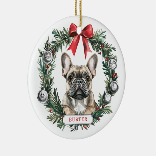 Kerst Franse Bulldog Keramische Cirkel Ornament (Rechts)