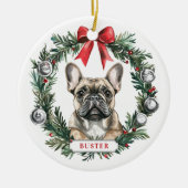 Kerst Franse Bulldog Keramische Cirkel Ornament (Voorkant)