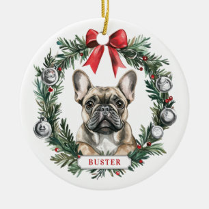 Kerst Franse Bulldog Keramische Cirkel Ornament