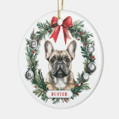 Kerst Franse Bulldog Keramische Cirkel Ornament (Links)