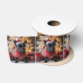 Kerst Franse Bulldog op bont Satijnen Lint