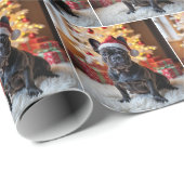 Kerst Franse Bulldog op bontkleed Cadeaupapier (Rol Hoek)