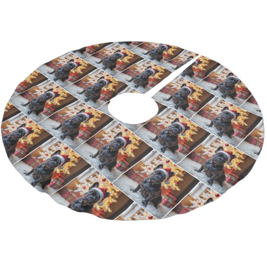 Kerst Franse Bulldog op bontkleed Kerstboom Rok (Gekanteld)