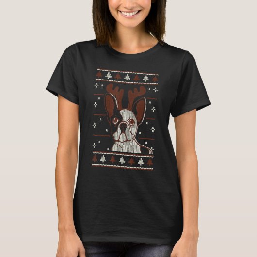 Kerst Franse Bulldog Pug Kerstmannetje Muts Grappi T-shirt (Voorkant)