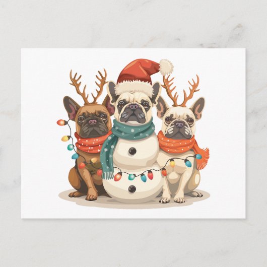 Kerst Franse Bulldog Rendieren Honden Briefkaart (Voorkant)