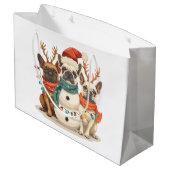 Kerst Franse Bulldog Rendieren Honden Groot Cadeauzakje (Achterkant Gekanteld)