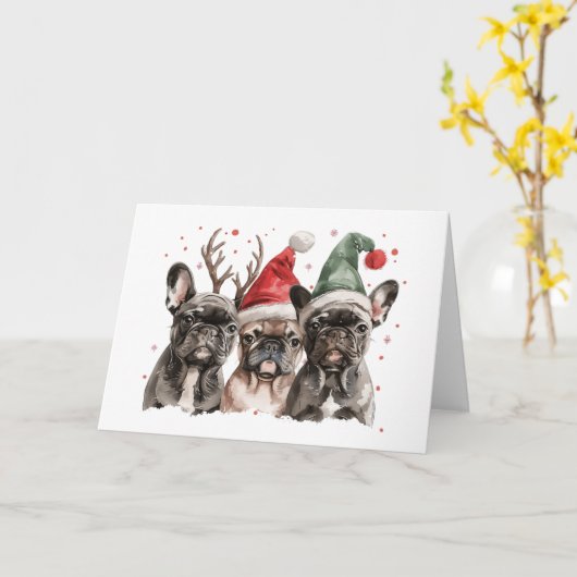 Kerst Franse Bulldog Rendieren Honden Kaart (Gele Bloem)