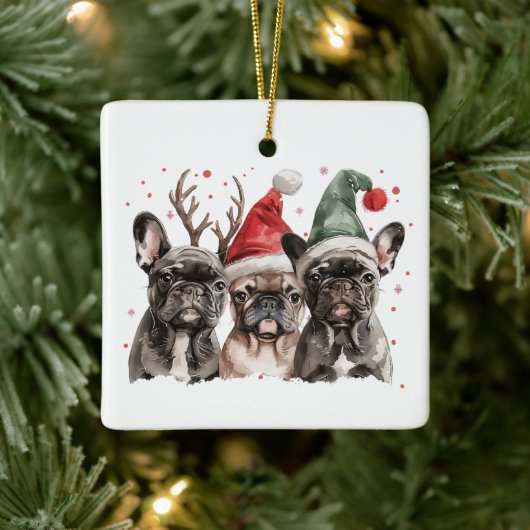 Kerst Franse Bulldog Rendieren Honden Keramisch Ornament (Boom)
