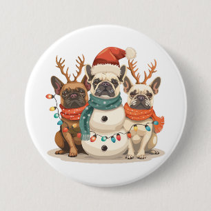 Kerst Franse Bulldog Rendieren Honden Ronde Button 7,6 Cm