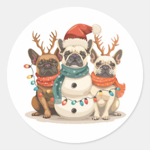 Kerst Franse Bulldog Rendieren Honden Ronde Sticker