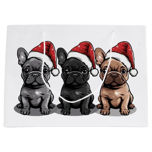 Kerst Franse Bulldog Santa Dog Groot Cadeauzakje (Voorkant)