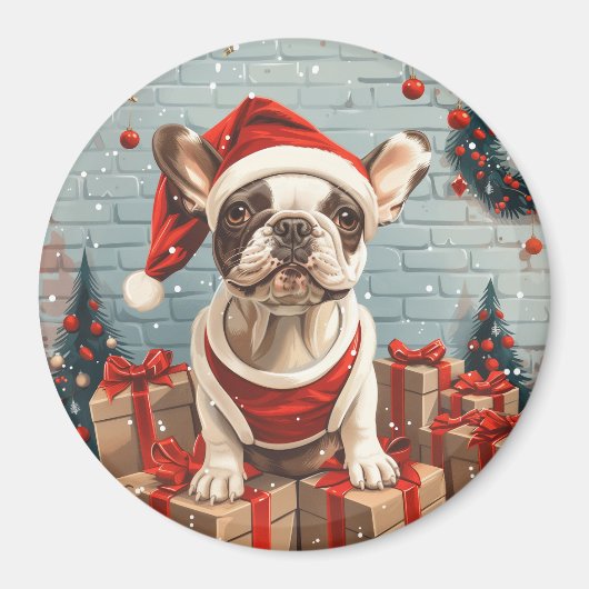 Kerst Franse Bulldog Santa Dog Magneet (Voorkant)