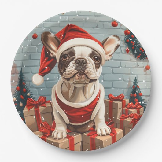 Kerst Franse Bulldog Santa Dog Papieren Bordje (Voorkant)
