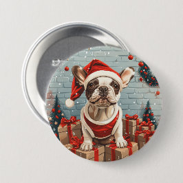 Kerst Franse Bulldog Santa Dog Ronde Button 7,6 Cm