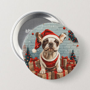 Kerst Franse Bulldog Santa Dog Ronde Button 7,6 Cm