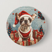 Kerst Franse Bulldog Santa Dog Ronde Button 7,6 Cm (Voorkant)