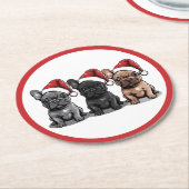 Kerst Franse Bulldog Santa Dog Ronde Kartonnen Onderzetter (Gebogen)
