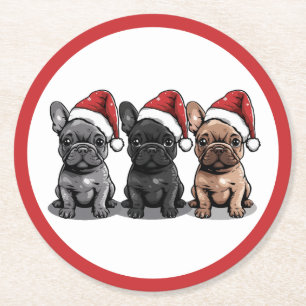 Kerst Franse Bulldog Santa Dog Ronde Kartonnen Onderzetter