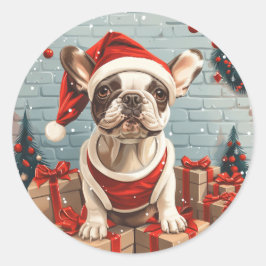 Kerst Franse Bulldog Santa Dog Ronde Sticker