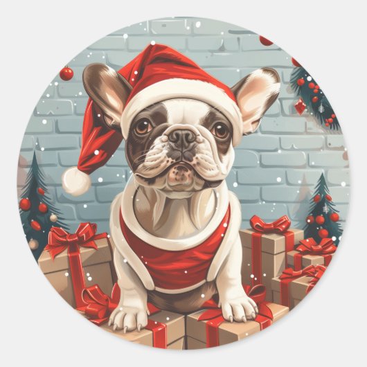 Kerst Franse Bulldog Santa Dog Ronde Sticker (Voorkant)