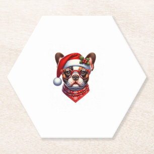 Kerst Franse Bulldog Santa Hat Frenchie Ugly C Kartonnen Onderzetters