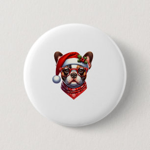Kerst Franse Bulldog Santa Hat Frenchie Ugly C Ronde Button 5,7 Cm