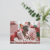 Kerst Franse Bulldog tussen Kerstcadeaus Feestdagenkaart (Staand voorkant)