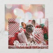 Kerst Franse Bulldog tussen Kerstcadeaus Feestdagenkaart (Voorkant / Achterkant)