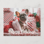 Kerst Franse Bulldog tussen Kerstcadeaus Feestdagenkaart (Voorkant)
