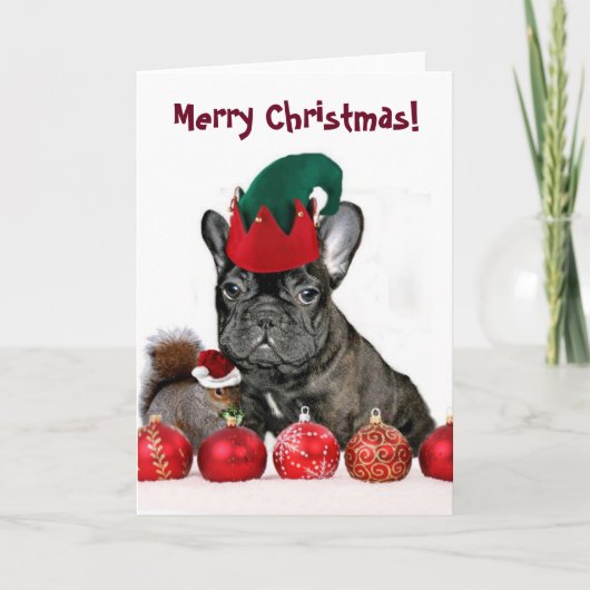 Kerst Franse Bulldog wenskaart Feestdagen Kaart (Voorkant)