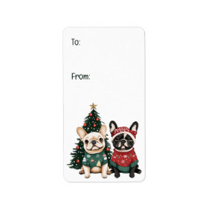 Kerst Franse Bulldogs Etiket