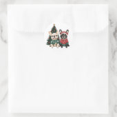Kerst Franse Bulldogs Ronde Sticker (Tas)
