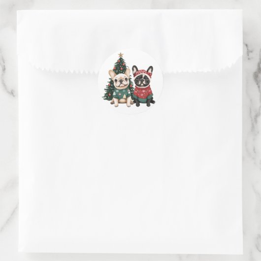 Kerst Franse Bulldogs Ronde Sticker (Tas)