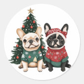 Kerst Franse Bulldogs Ronde Sticker (Voorkant)
