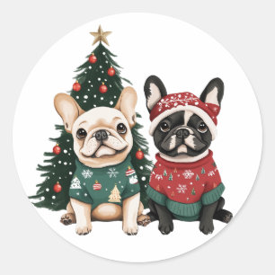 Kerst Franse Bulldogs Ronde Sticker