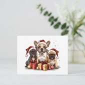 Kerst Franse Bulldogs Santa Hat Feestdagenkaart (Staand voorkant)