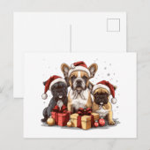 Kerst Franse Bulldogs Santa Hat Feestdagenkaart (Voorkant / Achterkant)