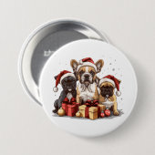 Kerst Franse Bulldogs Santa Hat Ronde Button 7,6 Cm (Voorkant /achterkant)