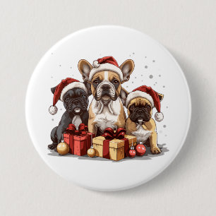 Kerst Franse Bulldogs Santa Hat Ronde Button 7,6 Cm