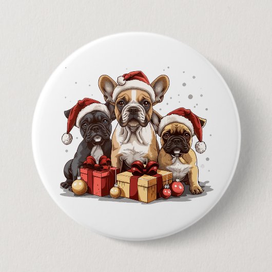 Kerst Franse Bulldogs Santa Hat Ronde Button 7,6 Cm (Voorkant)