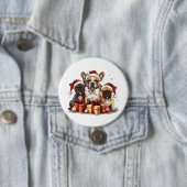 Kerst Franse Bulldogs Santa Hat Ronde Button 7,6 Cm (In situ)