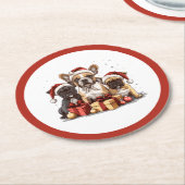 Kerst Franse Bulldogs Santa Hat Ronde Kartonnen Onderzetter (Gebogen)