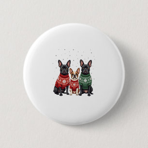 Kerst Franse Bulldogs Xmas Frenchie Dog 2 Ronde Button 5,7 Cm